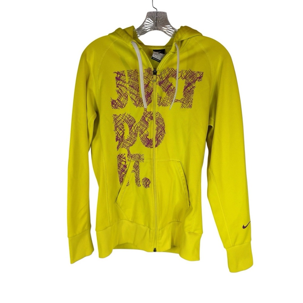 Nike Therma-FIT Just Do It Neon Yellow Full Zip Hoodie Women's Small